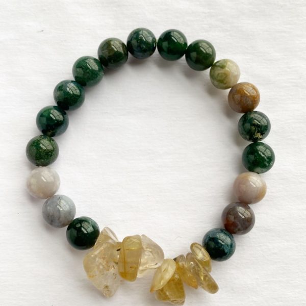 Golden Rutilated Quartz Indian Agate Stretchy Bracelet