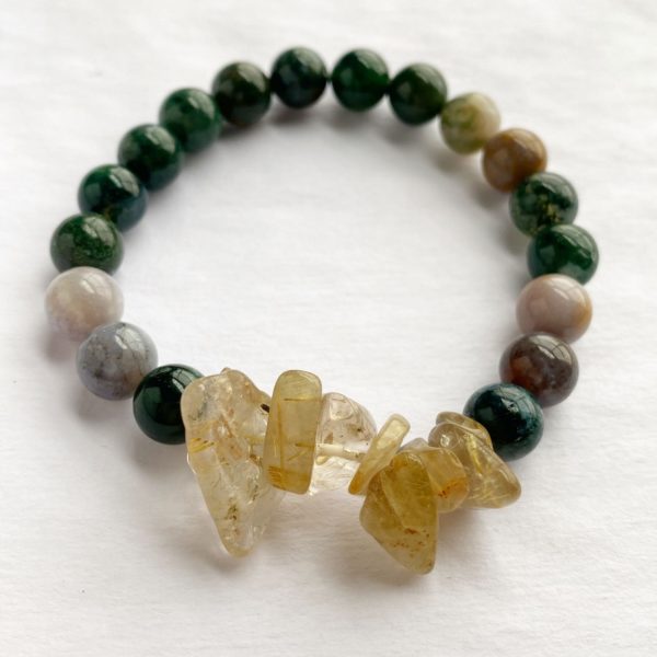 Golden Rutilated Quartz Indian Agate Stretchy Bracelet - Image 2