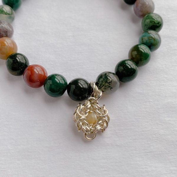 Indian Agate Mother of Pearl Sterling Silver Charm Bracelet - Image 2