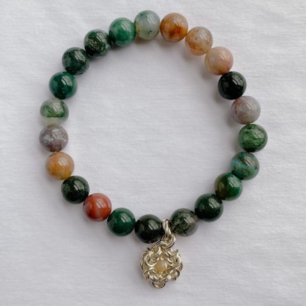 Indian Agate Mother of Pearl Sterling Silver Charm Bracelet