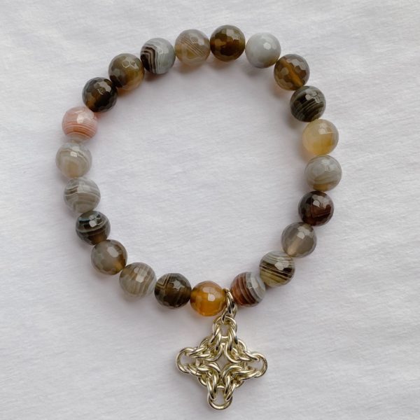 Faceted Botswana Agate Sterling Charm Bracelet